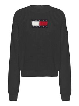 Pullover Tommy Jeans Centro Flag Nero Donna