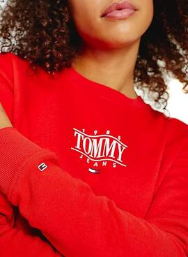 Felpa Tommy Jeans Essential Logo Rosso Donna