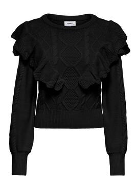 Pullover Only Lisani Life Nero Volants per Donna