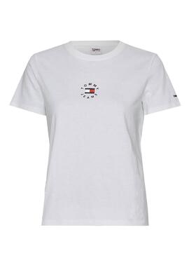 T-Shirt Tommy Jeans Slim Piccolo Bianco per Donna
