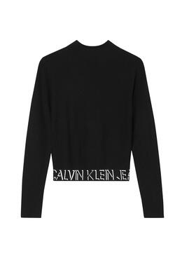 Pullover Calvin Klein Jeans Logo Slim Nero Donna