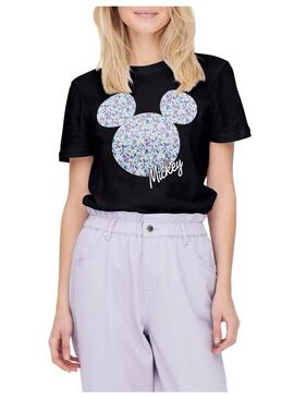 T-Shirt Only Disney Fiori Topolino Nero Donna