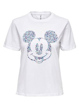 T-Shirt Only Disney Flores Topolino Bianco Donna
