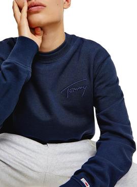 Felpa Tommy Jeans Firma Blu Navy Per Uomo