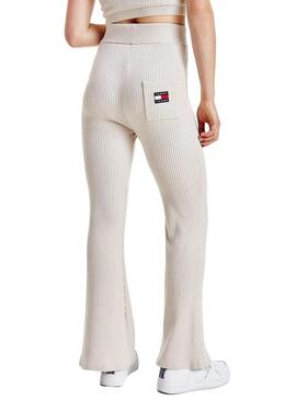 Pantaloni Tommy Jeans a Coste Badge Campana beige