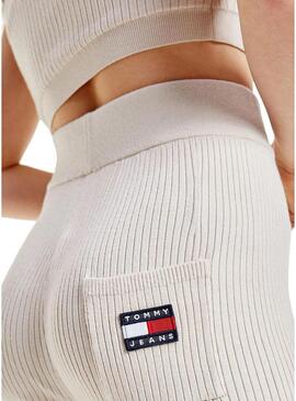 Pantaloni Tommy Jeans a Coste Badge Campana beige