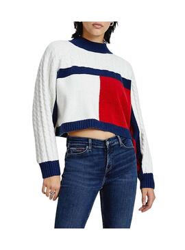 Pullover Tommy Jeans Crop Flag Per Donna