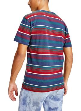 T-Shirt Tommy Jeans Linear Logo Strisce Blu y rojo