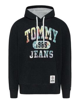 Felpa Tommy Jeans College Tie Dye Nero Uomo