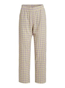 Pantaloni Vila Checky Vichy Giallo e Lilla Donna