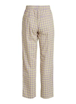 Pantaloni Vila Checky Vichy Giallo e Lilla Donna