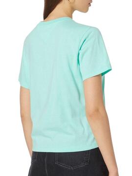 T-Shirt Tommy Jeans Logo Lineare Verde per Donna