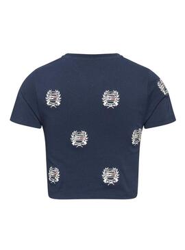 T-Shirt Tommy Jeans Crop Loghi Blu Navy per Donna