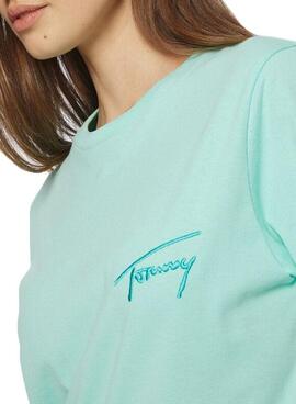 T-Shirt Tommy Jeans Firma Verde per Donna