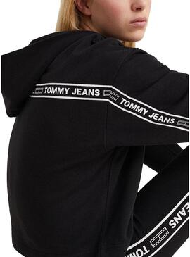 Felpa Tommy Jeans Bxy Crop Taping Nero Donna