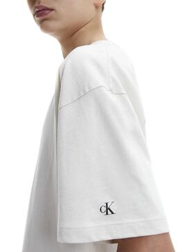 T-Shirt Logo Calvin Klein Stack Bianco per Bambino