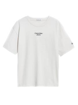 T-Shirt Logo Calvin Klein Stack Bianco per Bambino