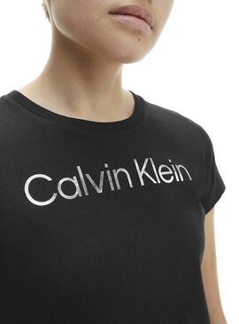 T-Shirt Calvin Klein Inst Silver Slim Nero Bambina
