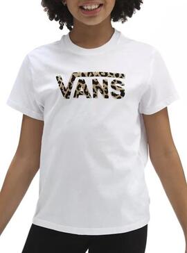 T-Shirt Vans Leopard Flying Bianco per Bambina