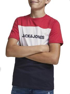 T-Shirt Jack & Jones Logo Blocking Rosso Bambino