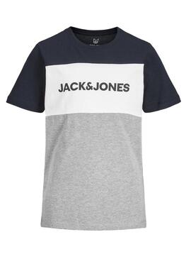 T-Shirt Jack & Jones Logo Blocking Grigio Bambino