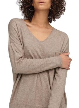 Pullover Only Lely Cuello V Beige per Donna