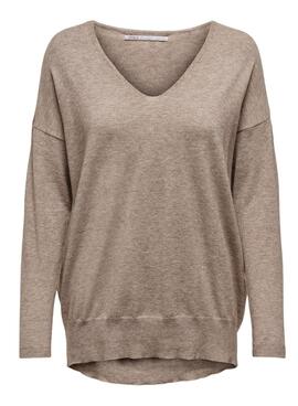 Pullover Only Lely Cuello V Beige per Donna