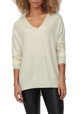 Pullover Only Lely Cuello V Bianco per Donna