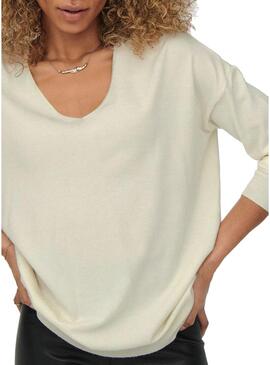 Pullover Only Lely Cuello V Bianco per Donna