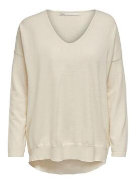 Pullover Only Lely Cuello V Bianco per Donna