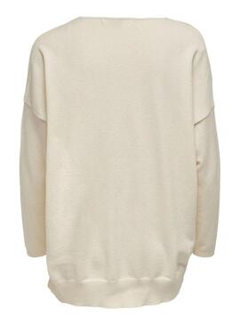 Pullover Only Lely Cuello V Bianco per Donna