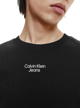 Felpa Calvin Klein Logo Stacked Nero Donna