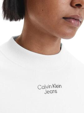 Felpa Calvin Klein Stacked Logo Bianco Donna
