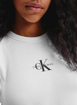 T-Shirt Calvin Klein Monogram Bianco per Bambina