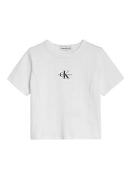 T-Shirt Calvin Klein Monogram Bianco per Bambina