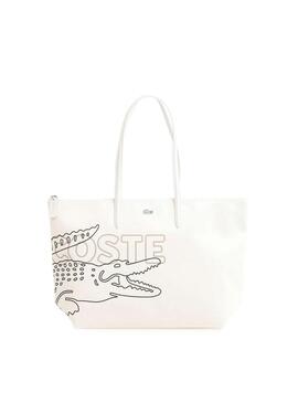 Borsa Shopping Lacoste Stampa Bianco per Donna