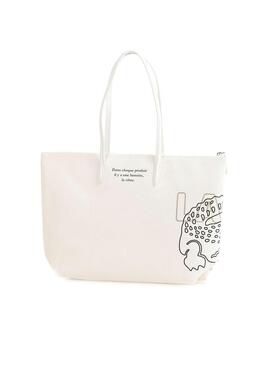 Borsa Shopping Lacoste Stampa Bianco per Donna