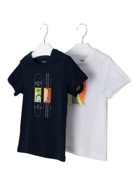 Set 2 T-Shirt Mayoral Bianco Blu Navy per Bambino