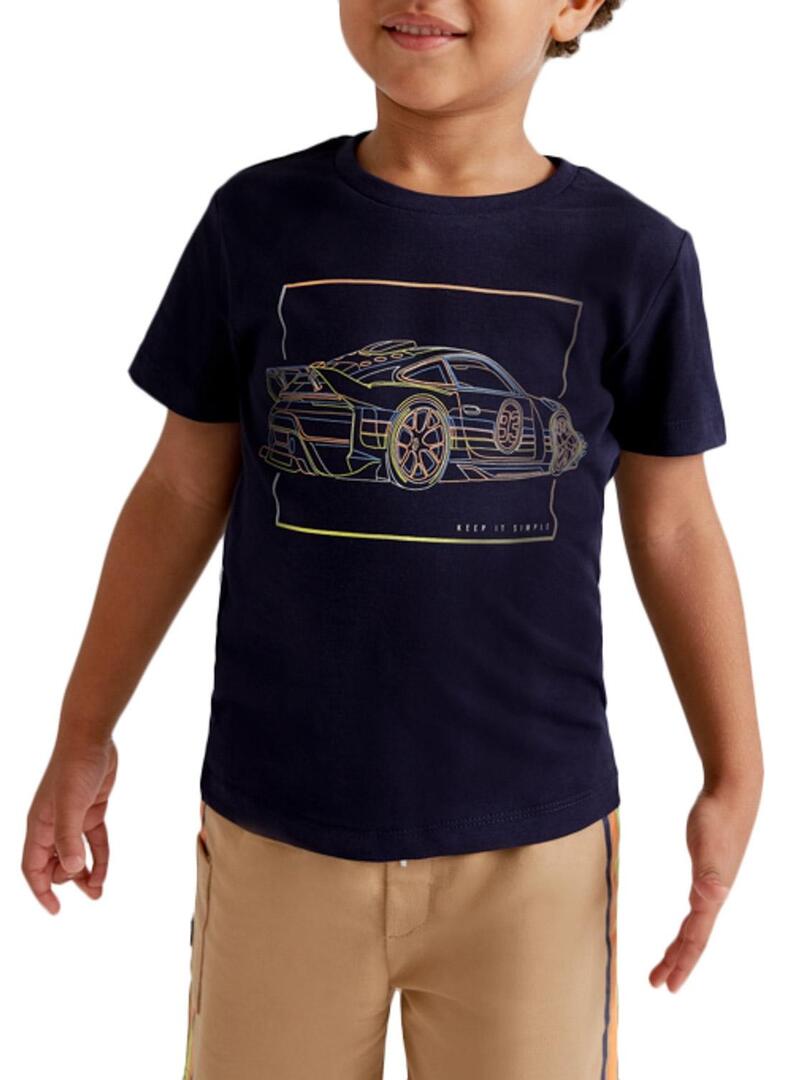 T-Shirt Mayoral Blu Navy Auto per Bambino