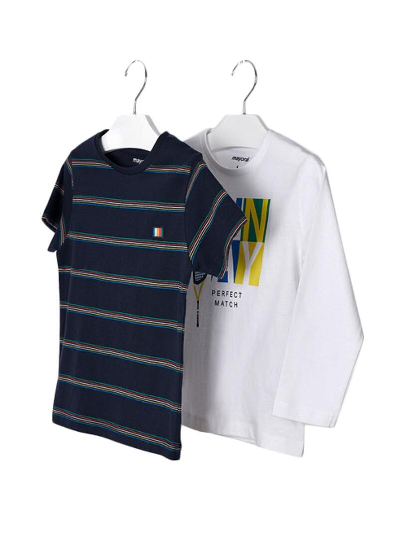 Set 2 T-Shirts Mayoral Bianco e Blu Navy per Bambino