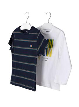 Set 2 T-Shirts Mayoral Bianco e Blu Navy per Bambino