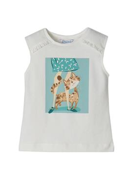 T-Shirt Mayoral Gatto Bianco per Bambina