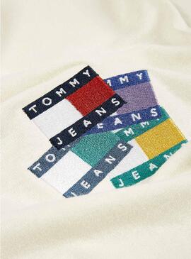 T-Shirt Tommy Jeans Badge Badge Overlay Beige Uomo