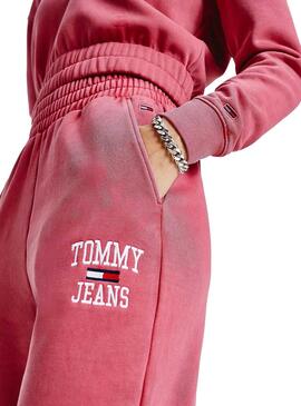 Pantaloni Tommy Jeans College Logo Baggy Rosa Donna