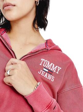Felpa Tommy Jeans Crop College Logo Rosa Donna