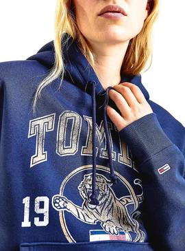 Felpa Tommy Jeans College Tigre Blu Navy Donna