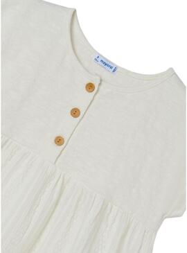 T-Shirt Mayoral Combined Buttons Bianco Bambina