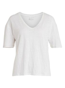 T-Shirt Vila Oina Collo V Bianco per Donna