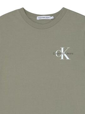 T-Shirt Calvin Klein petto Monogram Verde Bambino