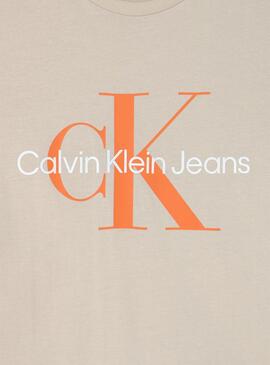 T-Shirt Calvin Klein Monogram Logo Beige Bambini